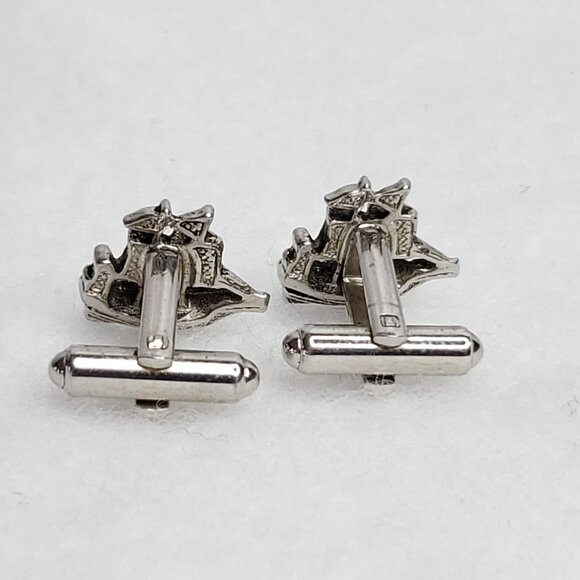 Vintage Galleon Ship Cufflinks Silver Tone Pirate Tall Ship - Picture 4 of 5